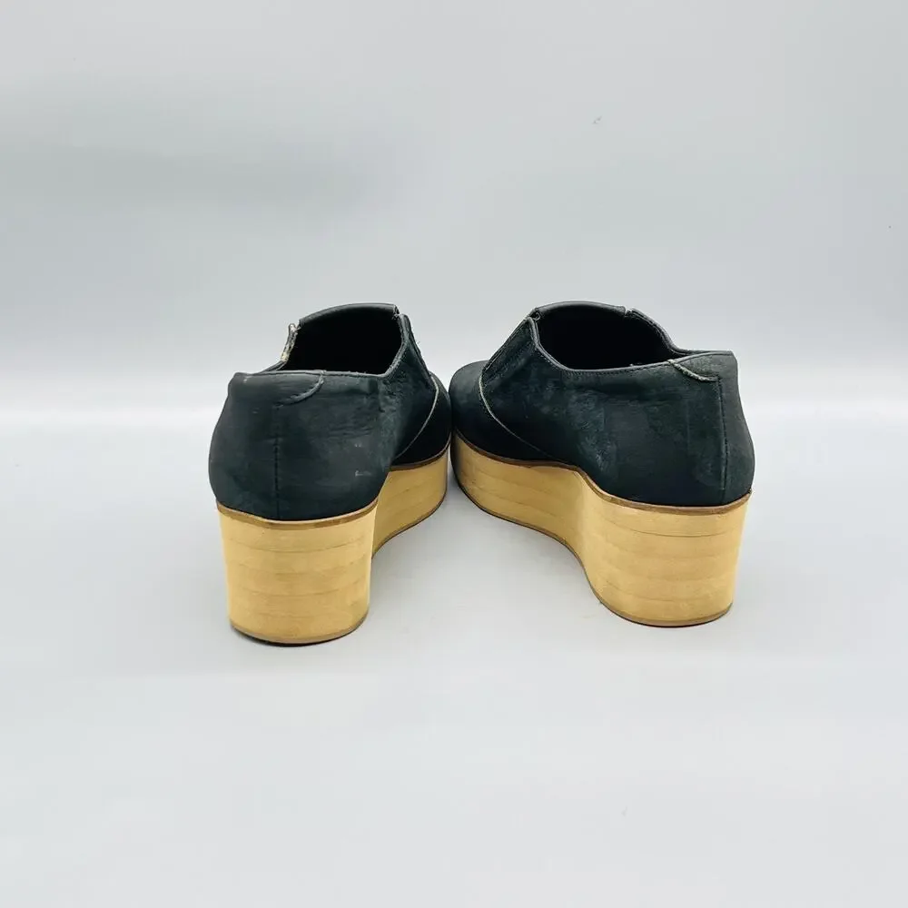 Surface To Air Shoes Womens 7.5 Black Leather Platform Wedge Creeper Flatbush